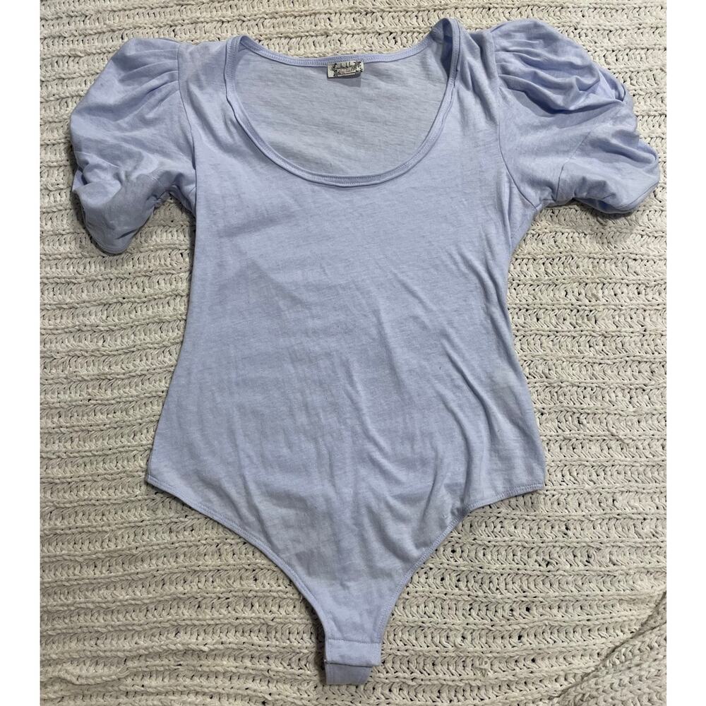Intimately Free People Body Suit Puff Sleeve Women's Size XS Thong Light Blue